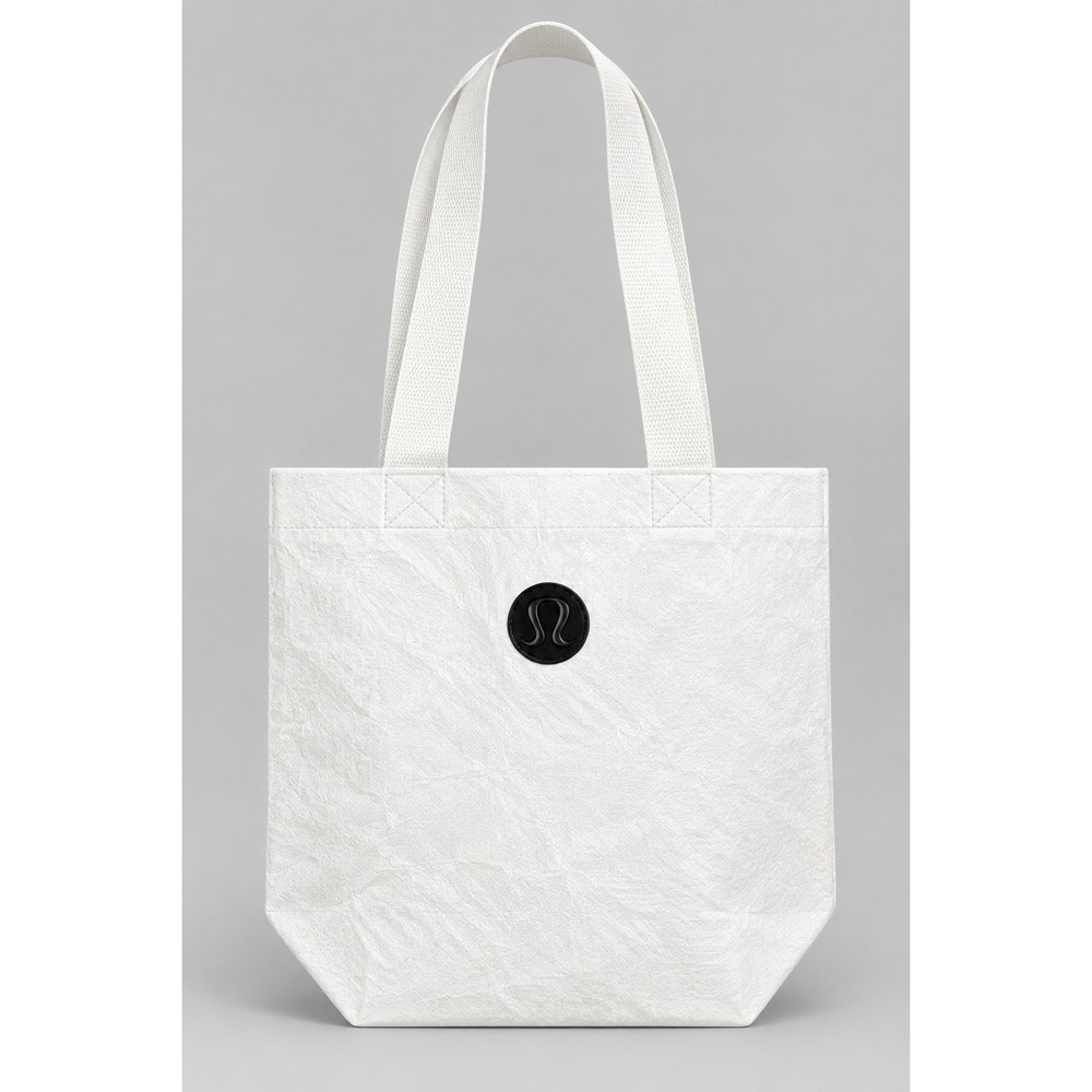 Lululemon Reusable Tote Bag White Small Tyvek Polypropylene Black Logo Shopper